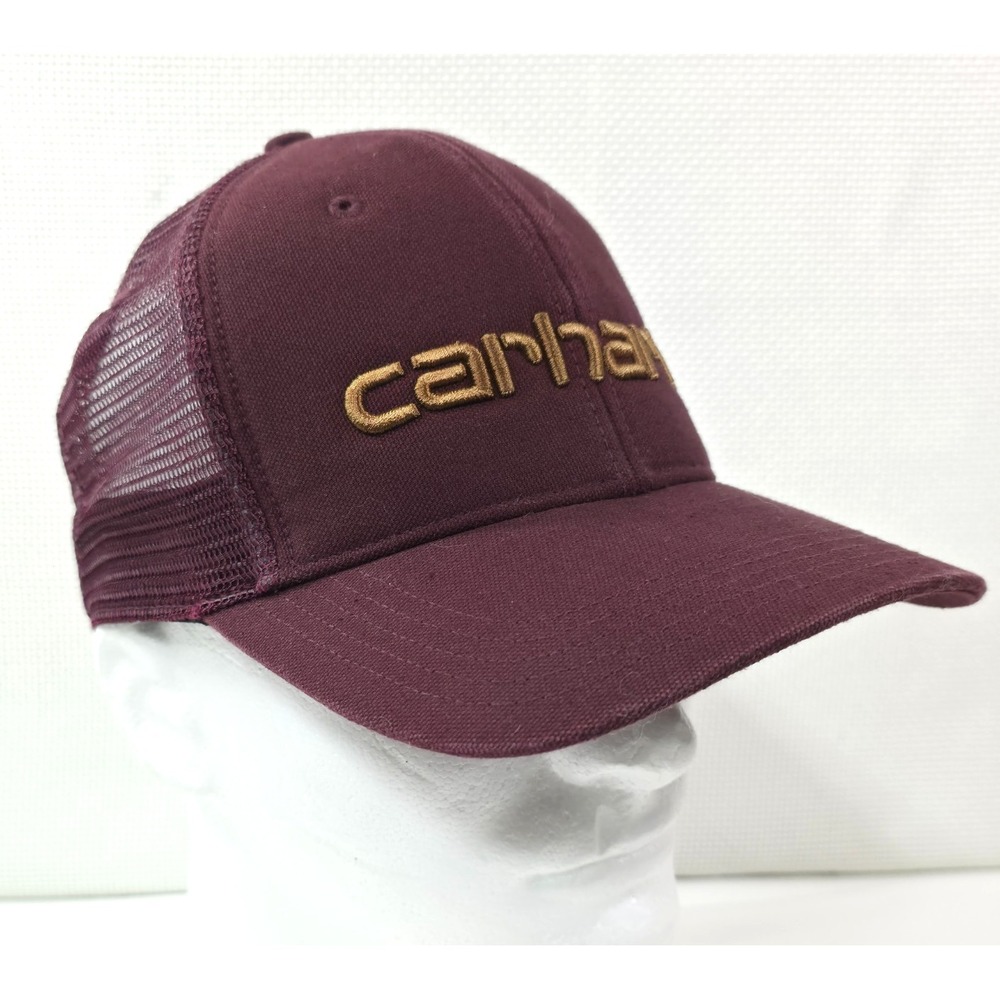 Carhartt Mesh Trucker Snapback Cap Burgundy Gold Logo One Size Adjustable - Picture 2 of 7